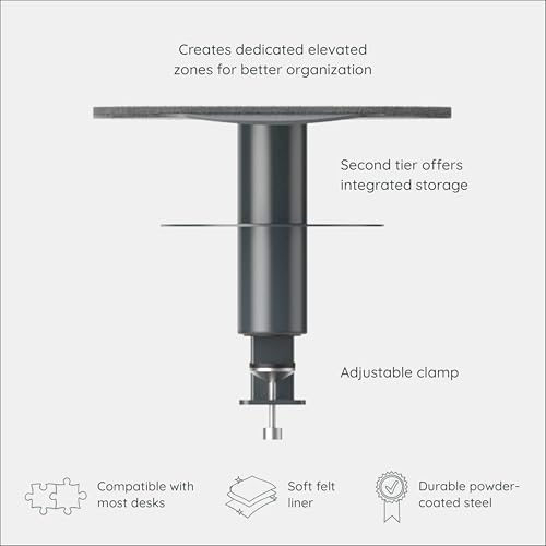 Image of Branch Desk Perch - Elevated Desk Clamp Shelf for Monitors, Laptops, and Accessories - Powder-Coated Steel with Felt-Lined Platform - Two Tier Organizer - Charcoal
