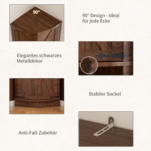BonVache Küchenschrank Hoch, Eckschrank, Badezimmerschrank Schmal, Eckregal mit 4 Türen und 5 Ablageflächen, 165cm Aufbewahrungsschrank Holz, Hochschrank für Küche, Wohnzimmer, Esszimmer, Braun