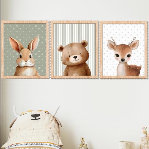 Woodland Nursery Wall Art Decor, Set of 3 Wood Framed
