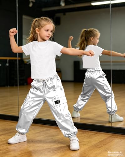 Image of SANGTREE Girls' 2 Piece Outfits T-Shirt and Drawstring Cargo Jogger Pants Clothing Set, 4-14 Years