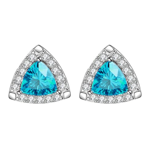 EKJQB Triangle Stud Earrings S925 Sterling Silver Triangle Gemstone Stud Earrings For Women Her（Style 3）