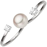  Girahlutions - Zweifinger-Ring - Damenring - Goldring - 8 Karat (333) Weißgold - 1 Süßwasser-Zuchtperle - 2 Zirkonia