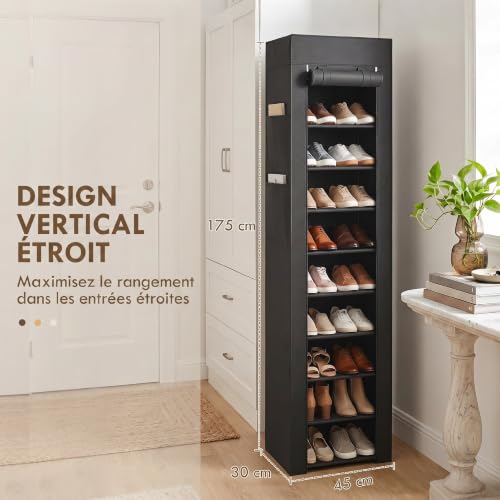 Étagère à chaussures 20 paires en métal noir HOMCOM pour entrée 10 niveaux 45cm - 4