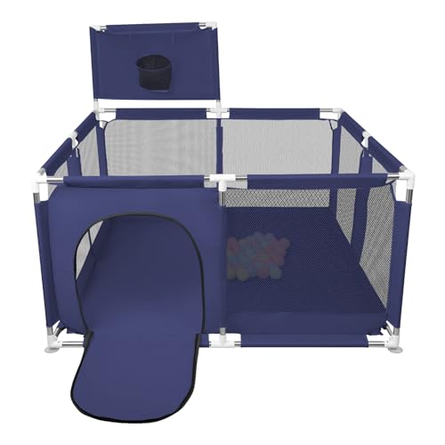 Parque infantil, Parque infantil, Gran Parque Bebe, para interior y exterior, con base antideslizante, barrera parque bebe, tejido Oxford, altavoz para bebé, 50 bolas, 4 ventosas (azul marino, 126 x