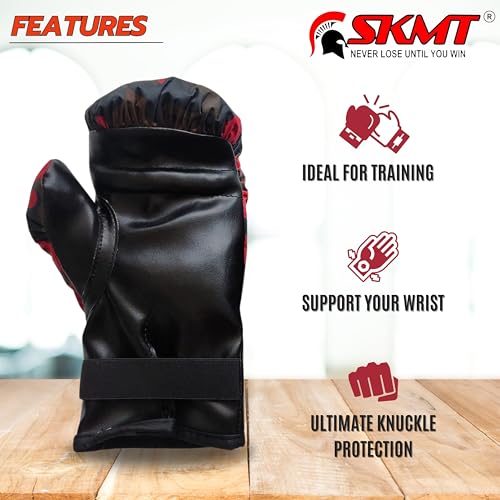 Image of SKMT PU Leather Boxing Gloves for Kids, Available in 2-9 & 7-14 Year Child Gloves (Red Army, 7-14 Year Child Gloves)
