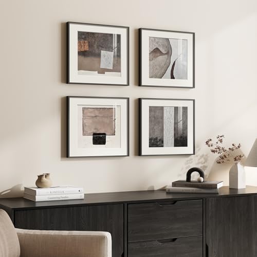Framed Neutral Abstract Wall Art Set, 4 Piece Modern Color Blocks...