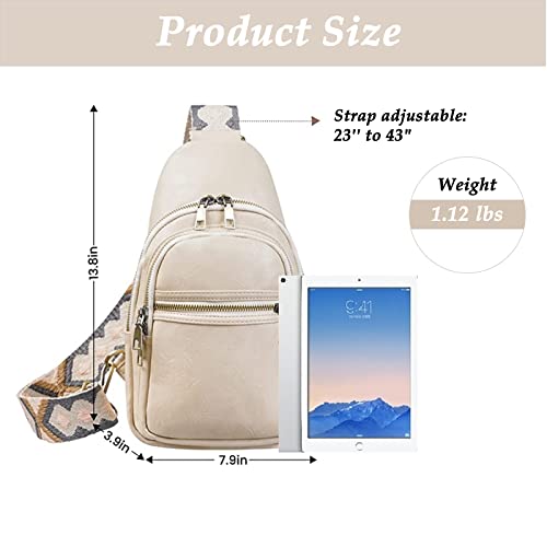 Muntico Sling Bag For Women With 5 Pcs Bag Wipe Cloth Pu Leather Sling Bags Crossbody Fashion Sling Backpack Multipurpose Chest Bag (Beige) #TOP4