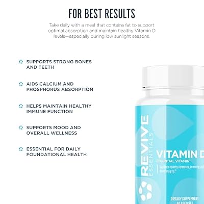 Revive MD Vitamin D3 Supplement 5000 IU High Potency Cholecalciferol for Immune Support, Calcium Absorption, Bone & Muscle Health Non-GMO Dietary Supplement, No Fillers (60 Softgels, 60 Servings)