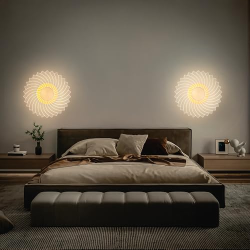 Image of Spiral Pattern 3-in-1 LED Wall Light Decorative Lamp with Golden Center Artistic Accent Lighting for Living Room Bedroom Hallway & Home Decor (Lucent Nest Wall Lights, Pack of 2)