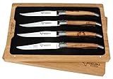 Handgefertigte Einzelstücke Laguiole en Aubrac Set 4 Steakmesser - Griff Wacholder - Original Frankreich mit Zertifikat - vier Tafelmesser
