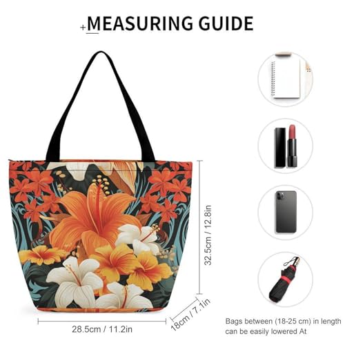 Tote Bag for Women Flowers And Tribal Patterns Printed Large Women Casual Shoulder Bag Reusable Shopping Handbag Grocery Bags for Work Travel2