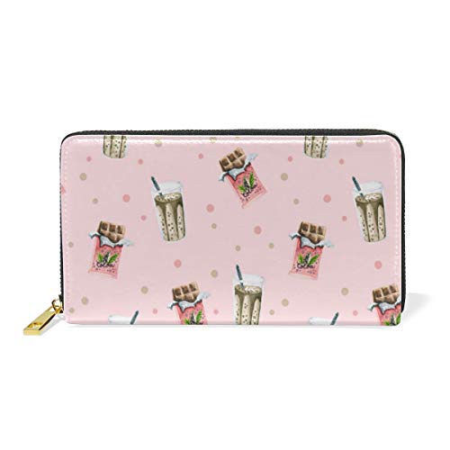 Preisvergleich Produktbild GIGIJY Geldbörse mit süßem Schokoladenmuster, mehrere Kreditkartenfächer, Tasche für Frauen, echtes Leder, mit Reißverschluss