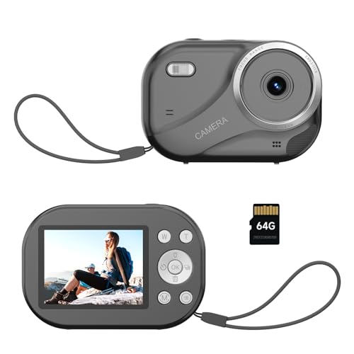 Digital Camera- Compact Camera 2K 48MP Autofocus Dual-Lens with 64GB TF Card, 2.4 Screen, 16X Zoom Vlogging Selfie Camera for Kids & Beginners