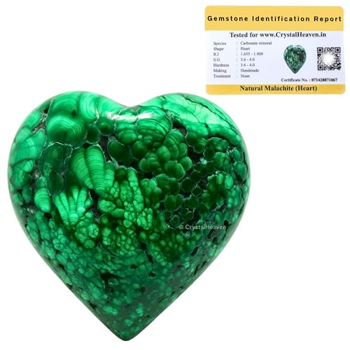 Image of Crystal Heaven Certified Malachite Heart Palm Pebbles Stones For Anxiety Stress Relief Massage-Aaa Grade Original Healing Gemstone Agate Heart Palm Stone For Yoga Meditation Spiritual