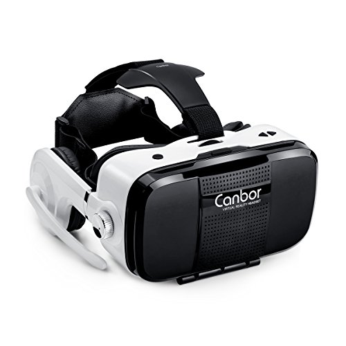 Canbor Virtual Reality Headset, VR Headset VR Goggles Built-in Stereo Headphones Microphone for 3D Movies and Games Compatible with 4.7-6.2 Inches Apple iPhone, Samsung More Smartphones