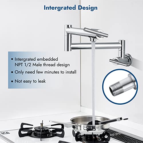 Cinwiny Pot Filler Wall Mounted Polish Chrome Kitchen Sink Faucet Stainless Steel Single Hole Double Handle Stretchable Commercial Faucet With Folding Double Joint Swing Arm #TOP1