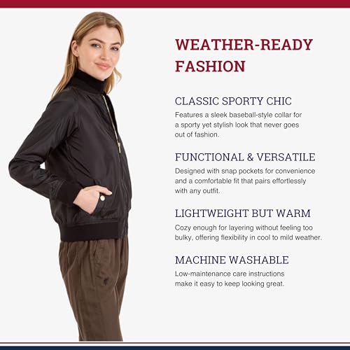U.S. Polo Assn. Women Baseball Collar Bomber Jacket W/Snap Pockets3