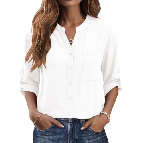 LOMON Women's Button Down Shirts 3/4 Length Sleeve Tops Casual Work Shirts
