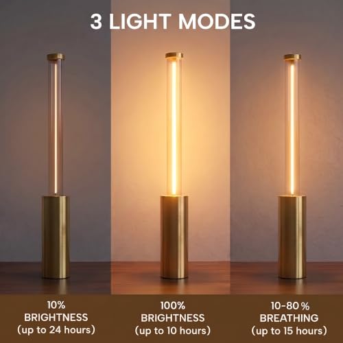 Image of NYRWANA Rechargeable Cordless Table Lamp | 2000mAh Battery | USB-C Charging | Touch Control | Stepless Dimming | Warm LED Bedside Lamp for Bedroom, Living Room, Home Decor (Metal Gold)