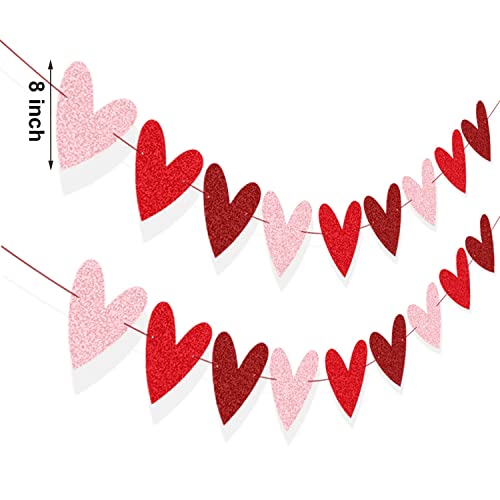Image of Festiko2 Pack Glittery Heart Banner Garland Valentines Day Decorations Romantic Heart Bunting for Anniversary Wedding Engagement Birthday Party Decoration 3 Colors