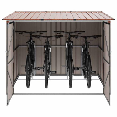 vidaXL Abri de vélo 3 pcs Marron 215 x 206 x 157 cm Métal, Jardin et terrasse, Rectangulaire, Moderne, Durable, Design Sympa pour espaces extérieurs, Entretien Facile, Look Contemporain