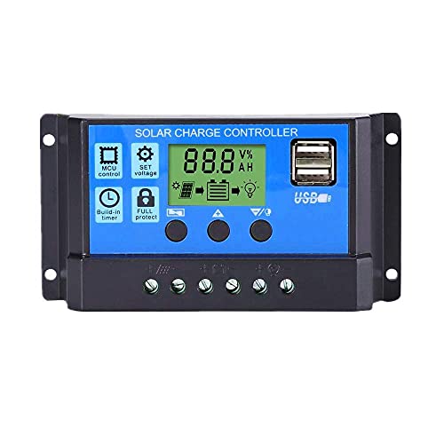 Régulateur de charge solaire, 12/24 V, panneau solaire, contrôleur intelligent, avec écran LCD 5 V, double port USB (10 A) Cover