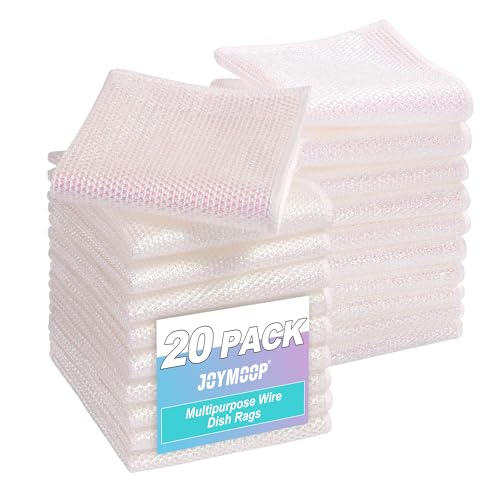 Image of JOYMOOP Multipurpose Wire Dish Rags 10 inch x 10 inch, Rainbow Laser Dish Cloths for Washing Dishes, Reusable Cleaning Cloths, Non-Scratch Wire Dishwashing Rags for Dishes, Glass, Stainless Steel - 20 Pack