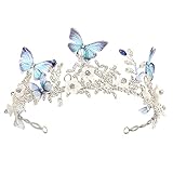 Unicra Butteryfly Silver Tiaras and Crowns Leaf Queen Crown Rhinestone Bridal Wedding Tiara Flower Princess Tiara Hair Accessories for Women and Girls