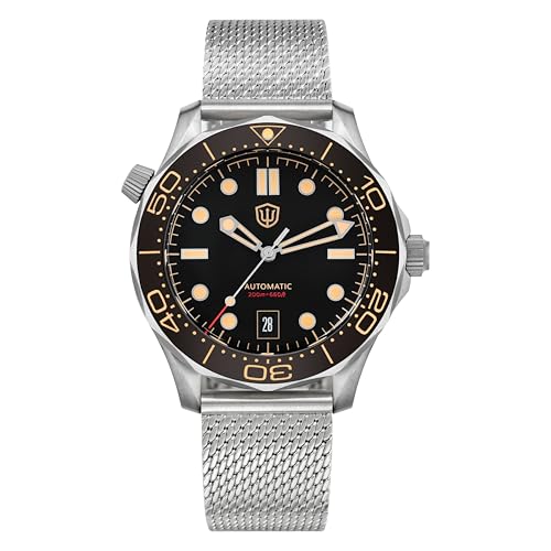 TACTICAL FROG Watchdives WD007 Sea Ghost NTTD Titanium Dive Watch for Men 42 mm PT5000 Sapphire Crystal Mesh Bracelet Black Dial