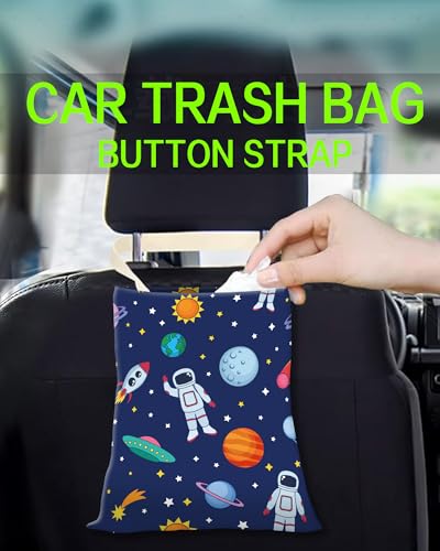Image of Car Trash Can, Durable Hanging Car Trash Garbage Bag, Cute Automotive Garbage Cans Organizer, Cute Blue Astronauts