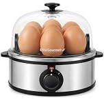 Elite Gourmet EGC648 Rapid Egg Cooker, 7 Easy-To-Peel, Hard, Medium, Soft Boiled Eggs, Poacher, Omelet Maker, Auto Shut-Off, Alarm, 16-Recipe Booklet, BPA-Free, Stainless Steel