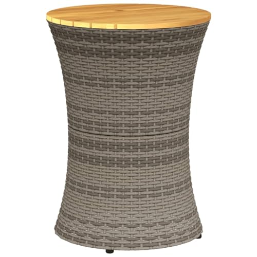 Gecheer Outdoor Side Table - Patio Coffee Table in Drum Shape, Grey Poly Rattan and Solid Wood for Balcony and Garden - Image 7