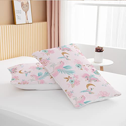 Bedmust Unicorn Duvet Cover Twin - Soft Cute Pink Unicorn Bedding Set With Flowers Leaves And Blue Birds Print Pattern 3 Piece Unicorn Bed Set For Kids Girls Boys (Twin, Gold Moon) #TOP6