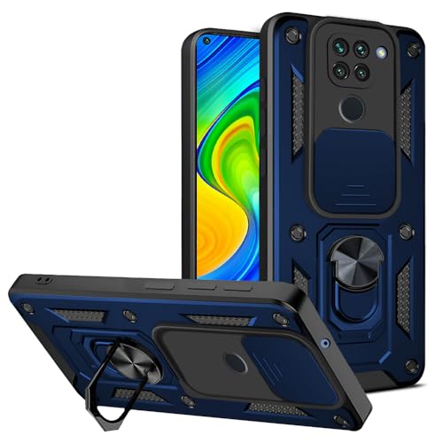 Image of AESTMO Tough Armor Redmi Note 9 Bumper Back Case Cover | Ring Holder & Sliding Camera Shield Cover | 360 Degree Protection Back Case Cover for Redmi Note 9 (Blue)