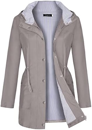 Bloggerlove Rain Jacket Women Lightweight Raincoat Long Hooded Windbreaker Waterproof Trenh Coat Hiking Jackets Grey XL