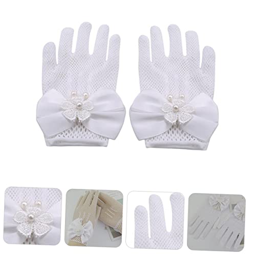 GALPADA White Lace Dress Gloves with Bow Soft Comfortable Wedding Party Costume Accessories for Decorative Stage Performance Gloves for Flower and Ballet4
