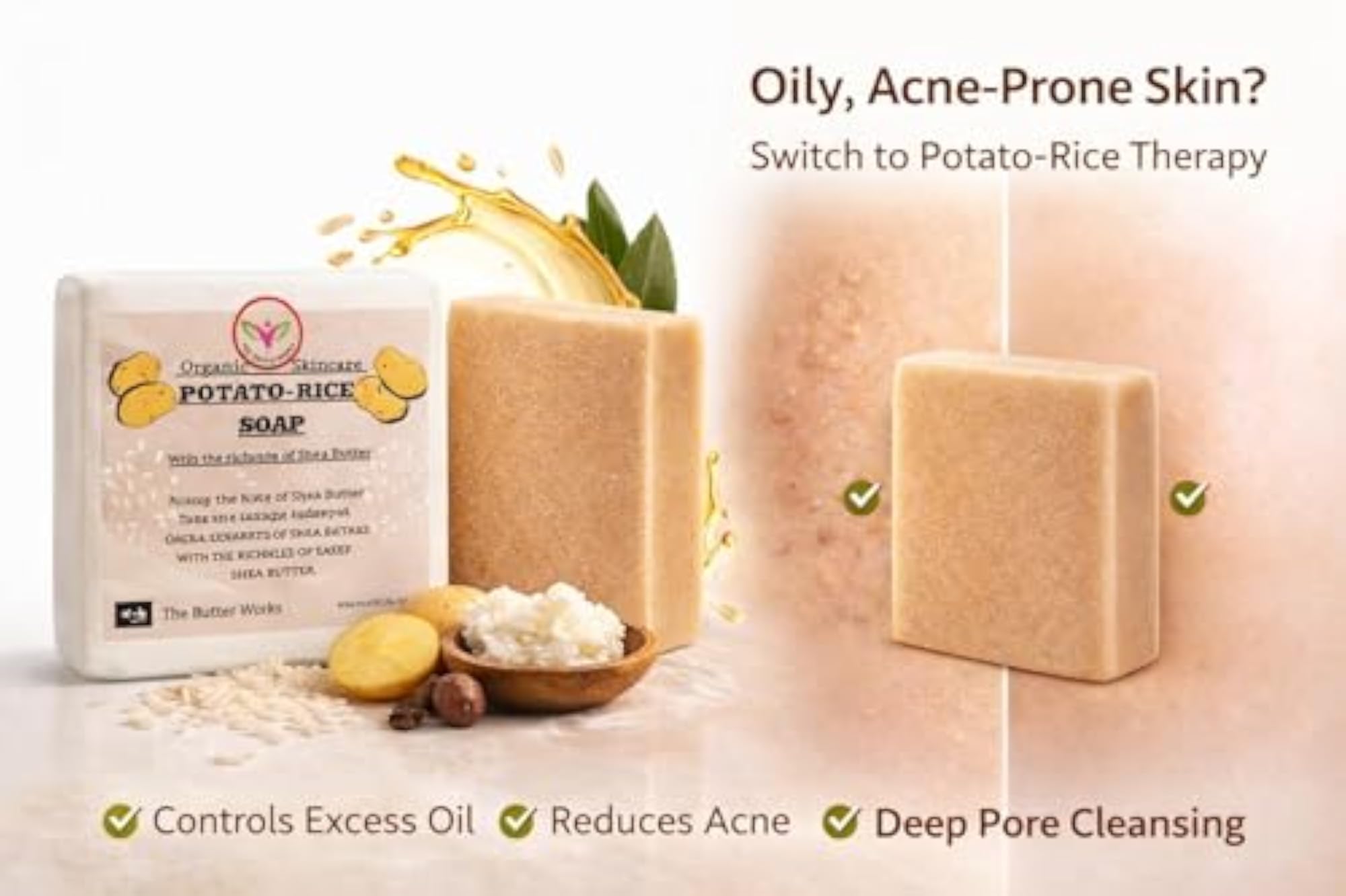 Tan Removal Potato Rice Soap with Shea, Organic Handmade