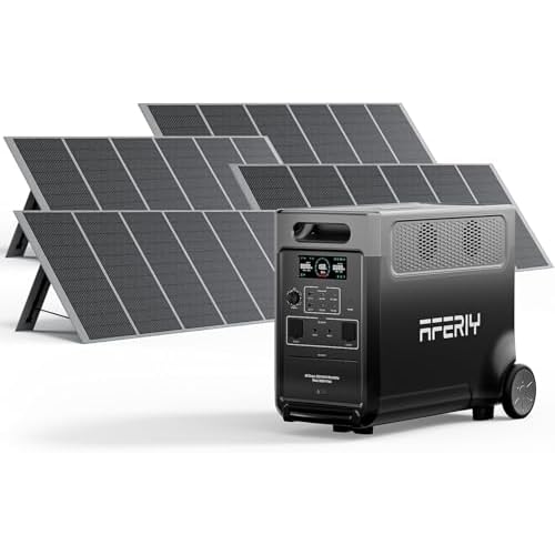 AFERIY - Generatore solare 3600 W con 4 pannelli solari da 400 W, powerstation portatile 3840Wh con batteria LiFePO4, 220 V-240 V, pannello solare pie