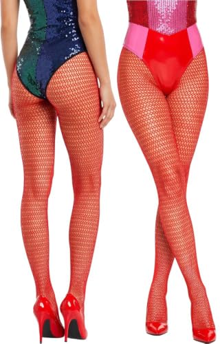 Image of ToBeInStyle Women's Huge Net Diamond Shape Pantyhose Stockings - Classic Red