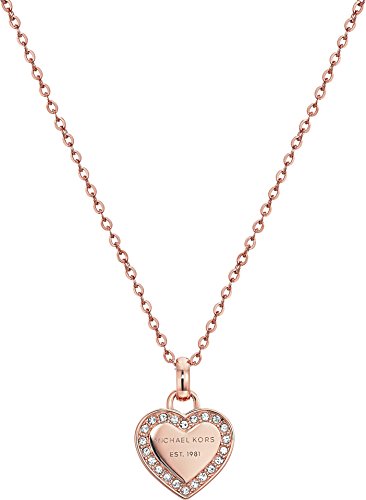 Michael Kors Rose Gold Tone Logo Heart Pendant Necklace