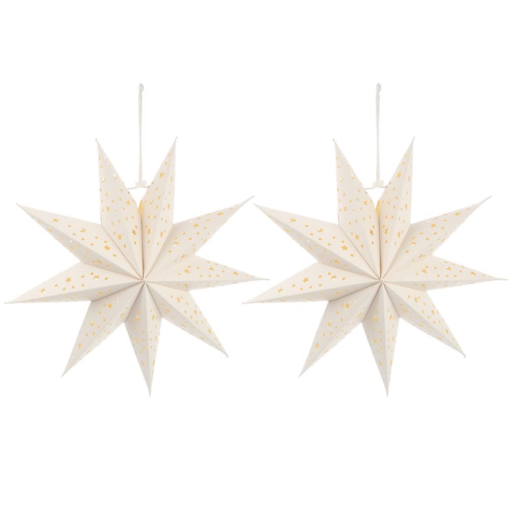 2pcs Paper Star Lantern Lampshade 9 Pointed Star Hanging Decorations for Christmas New Year Wedding Party Holiday Birthday