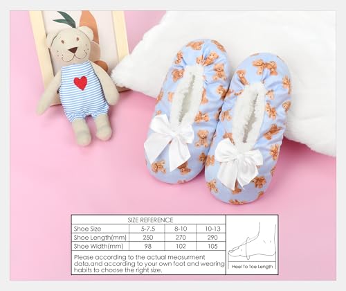 Image of DICUIRD Womens Cozy&Warm Soft Sole Slipper Socks with Grippers-Girls Teddy Fleece Indoor Slipper with Non-skid Bottoms