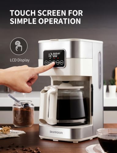 Image of SHARDOR 10-Cup Programmable Coffee Maker, Regular & Strong Brew Drip Coffee Machine for Home and Office, Auto Shut Off, Permanent Filter (Beige)