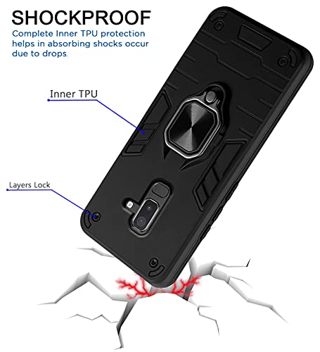 Image of Pikkme D5 Tough Armor Bumper Back Cover Case for Samsung Galaxy J8,Samsung Galaxy A6 Plus |Ring Holder & Kickstand in-Built (Black)