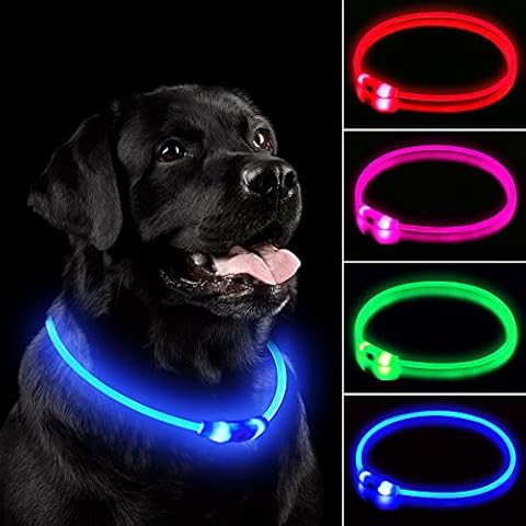 NOVKIN LED Dog Collar , Rechargeable Light Up Dog Collars,IP67 Waterproof Dog Lights for Night Walking,Adjustable, Reusable Safety Necklace for Small Medium Large dogs (Blue) Cover