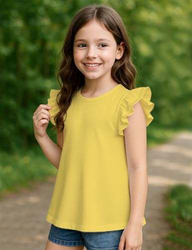 Image of Kilymosy Girls White Shirt Short Sleeve Summer Casual Flutter Tops Tee Blouse 5-14 Years