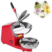 Electric Ice Crusher, Double Knife Ice Crusher, Ice Crusher, 65 kg/h, 300 W Ice Crusher Smoothie Machine, Suitable for Soft Drinks, Cocktails or Cold Dessert Preparation,Red