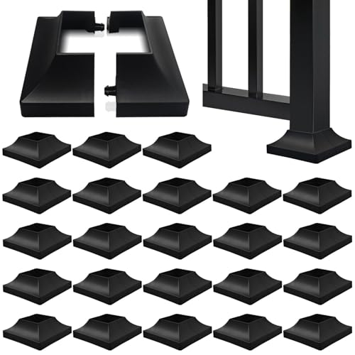 24 Pack Plastic Post Base Cover Fit 2.5" Post, Square Post Base Trim, Post Base Plate Cover,Durable Fence Post Flange Skirt for Patio, Porch, Stair, and Railing Systems, UV-Resistant, Black
