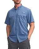 Pudolla Men's Fishing Shirts Short Sleeve Travel Work Shirts Summer Button Down Shirts for Men UPF50+ with Zipper Pockets(Mallard Blue, XX-Large)
