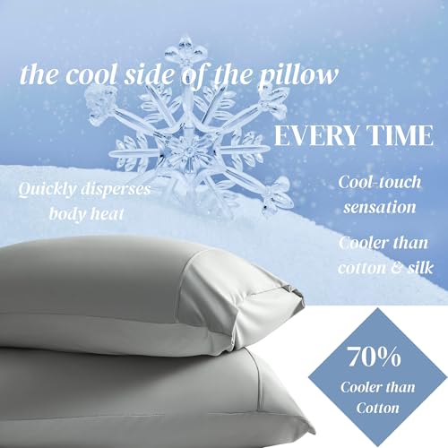 Image of Beckham Hotel Collection Cooling Pillowcases for Hot Sleepers, Standard /Queen Size Set of 2, Cool Bedding, Envelope Closure, Silky Soft, Breathable, Moisture-Wicking, Gray
